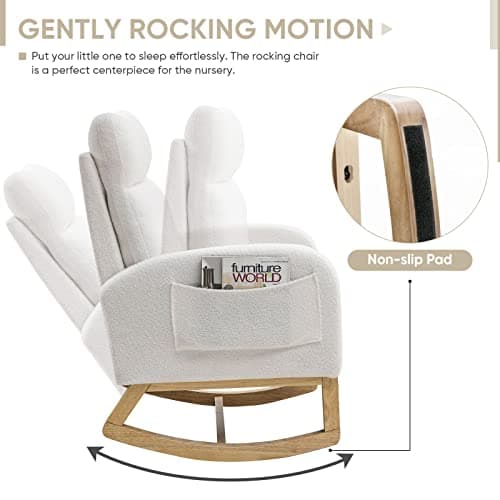 Modern White Fabric Nursery Rocking Glider Chair