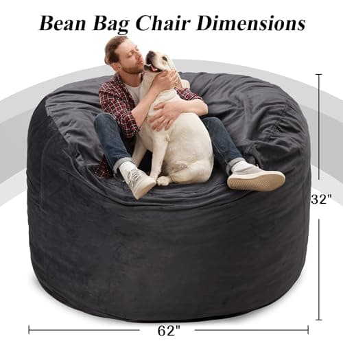 Grey 6FT Memory Foam Bean Bag Chair with Pocket & Handle