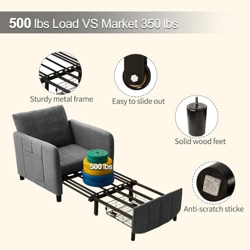 84" Extra Long Convertible Chair Bed | Sleeper Chair & Pull-Out Sofa Bed (Dark Grey)