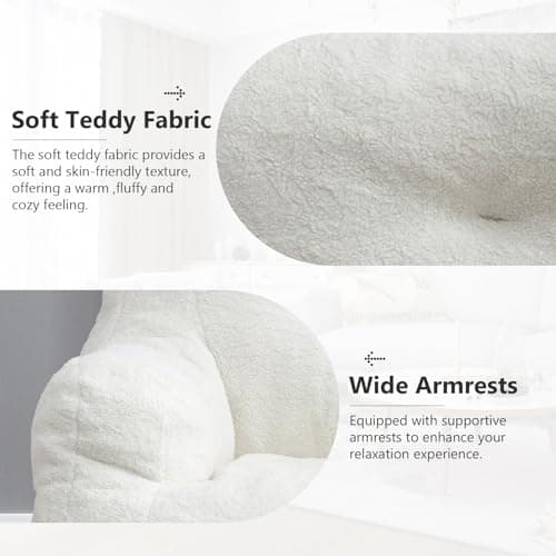 Hison Fluffy Bean Bag Chair with Armrests (White)