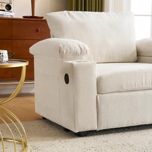 Antetek Beige Chaise Lounge Chair with Ottoman & Storage Armrest