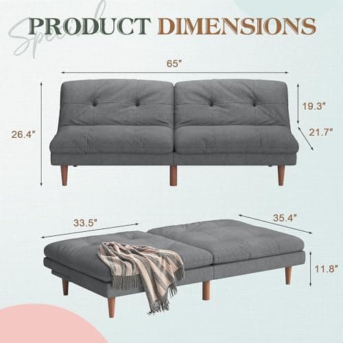 Furmax Dark Grey Modern Linen Convertible Futon Sofa Bed