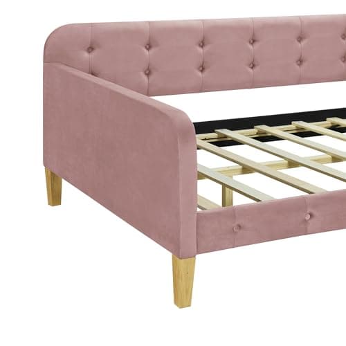 Upholstered Button-Tufted Twin Daybed with Wood Slat Support, Pink