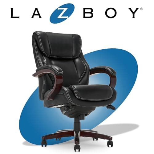 La-Z-Boy Bellamy Executive Chair, Black Faux Leather & Memory Foam Cushions