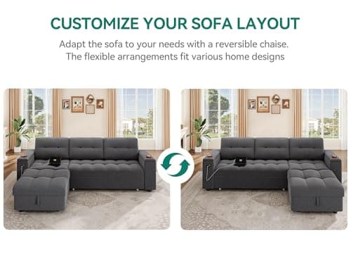 YITAHOME Double Sleeper L-Shaped Couch with Storage & USB Ports, Dark Gray
