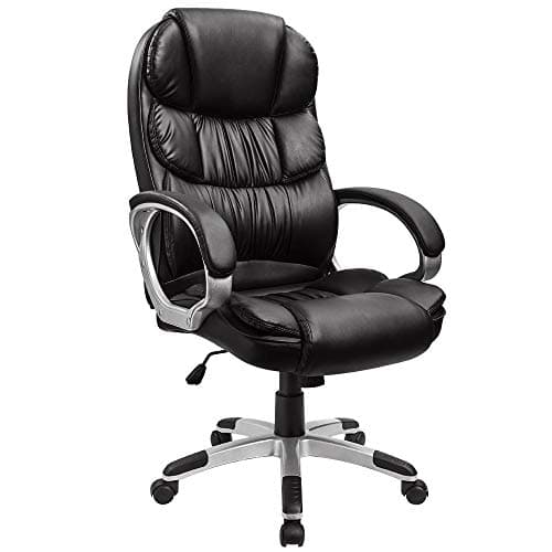 Furmax Black Leather High Back Ergonomic Office Chair with Lumbar Support and Padded Arms
