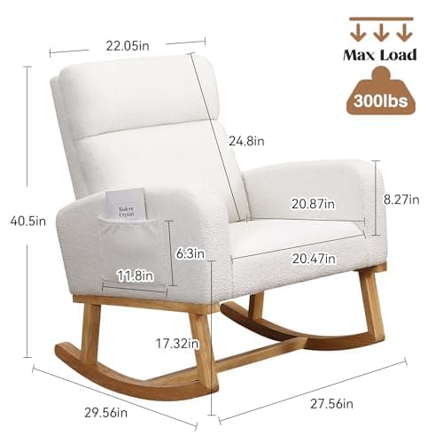 Sherpa Nursing Rocking Armchair for Mom, Modern Rocker Chair with High Backrest