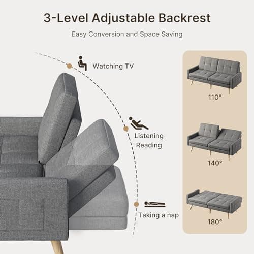 Gizoon Dark Grey 70.9" Futon Sofa Bed with Adjustable Backrest