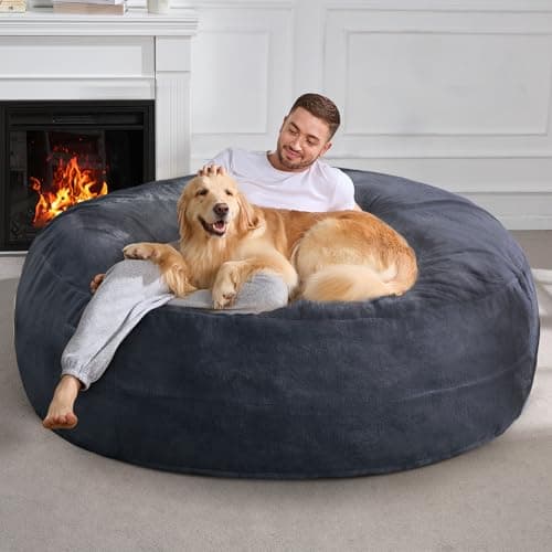 Hobestluk Dark Grey 6ft Plush Faux Fur Bean Bag Chair - Living Room Essential