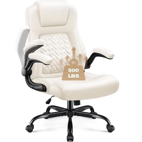 Furmax Black Ergonomic Big and Tall Desk Chair with PU Leather and Flip-Up Armrest