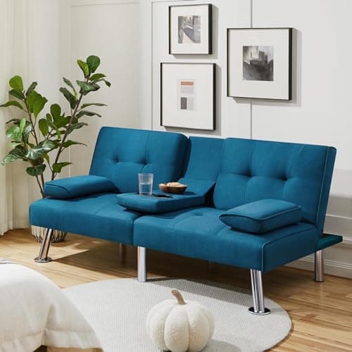 Yaheetech Aqua Blue Reversible Folding Sofa Bed with Removable Armrests