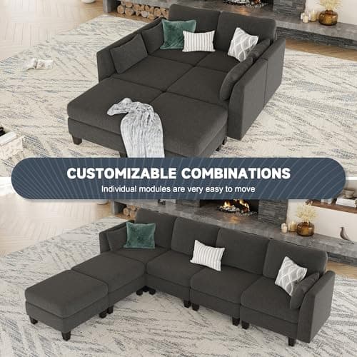 Dimgrey 6 Seat Convertible U Shaped Sectional Sofa, High Density Memory Foam