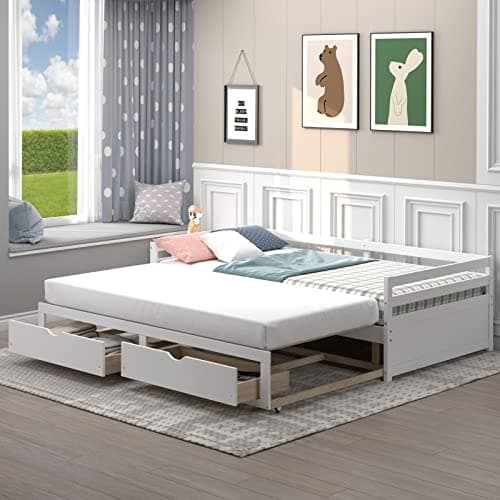 Giantex Extendable Daybed with Storage, Twin to King, White