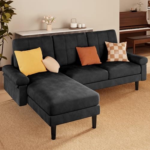 Beige 82" L Shaped Sectional Sofa, Soft Velvet, Modern living room couch