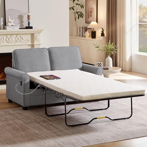 2-in-1 Full Size Pull Out Sofa Bed with Memory Foam, USB Port, Dark Grey Loveseat Couch