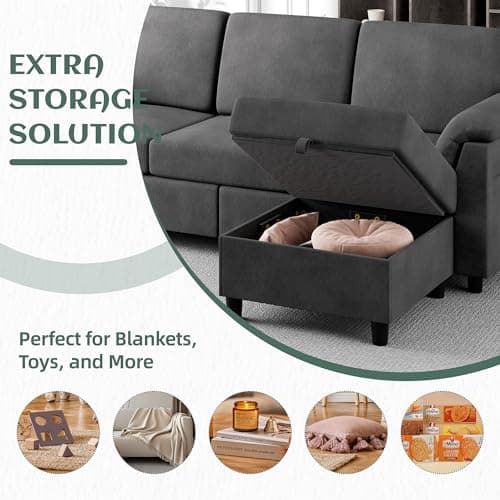 Vongrasig 3 Seat L Shaped Sofa with Removable Pillows Linen Fabric Black