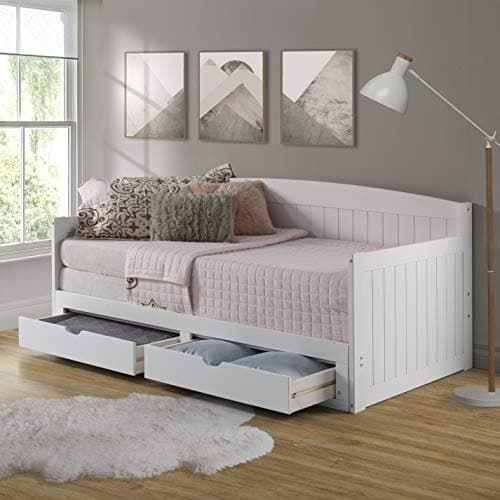 Alaterre Harmony Wood Daybed, Twin Size, White, 440 lbs Capacity, Kids Sleepover, 2 Drawers
