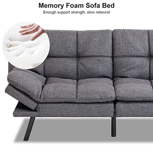 Maxspeed Memory Foam Futon Sofa Bed, Grey Convertible Loveseat
