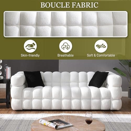 Sherpa Upholstered 3-Seater Cloud Couch with Pillows for Living Room - White
