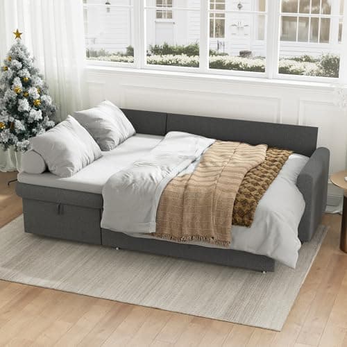 IULULU Medium Grey L-Shaped Sleeper Sofa with Pullout Bed