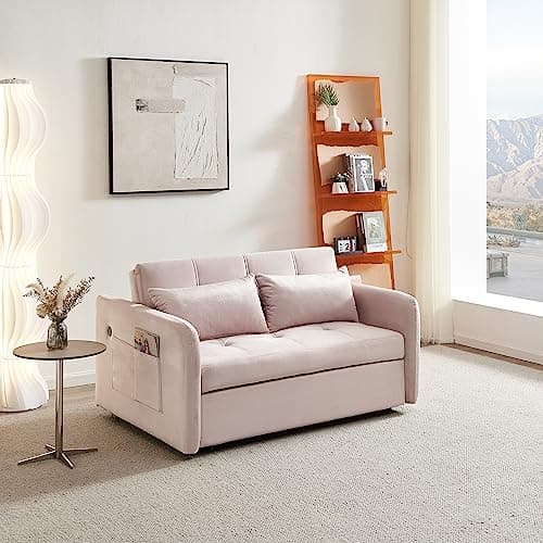 Eafurn 3-in-1 Convertible Pull-Out Sofa Bed Queen Size, Corduroy Lounge with Pillows & Storage