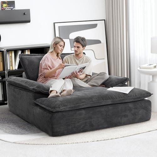 LIKIMIO Oversized Chaise Lounge Chair Sofa Bed - Plush Corduroy Upholstered Reading Chair, Cloud Couch for Living Room (Beige)