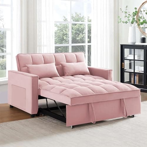Antetek 3-in-1 Modern Velvet Sleeper Sofa Bed with Reclining Backrest and Pillows - Grey