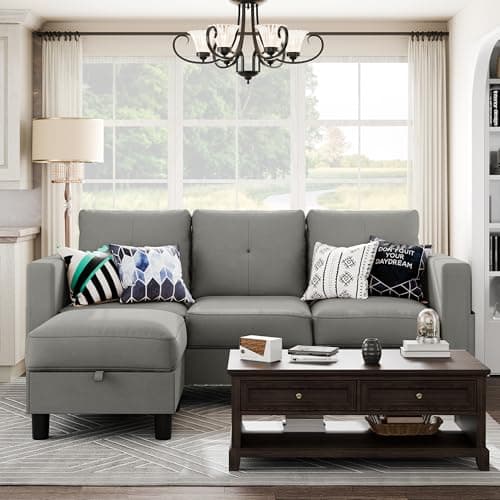 Shintenchi Green 3-Seater L-Shaped Sectional Sofa with Ottoman and Reversible Chaise