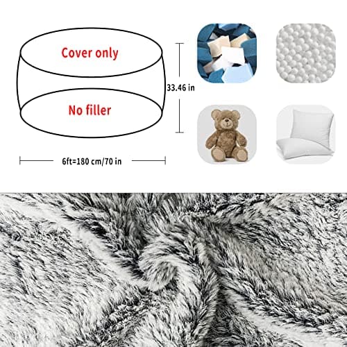 Snow Grey Big Round Soft PV Velvet Bean Bag Chair Cover for Adults