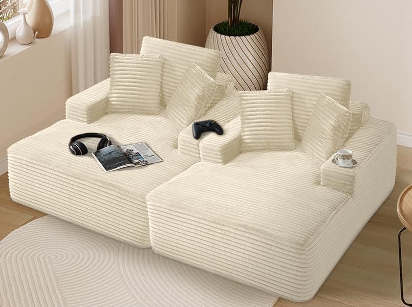 Dark Grey Oversized Faux Fur Chaise Lounge for Living Room - Comfy Backrest & 3 Pillows