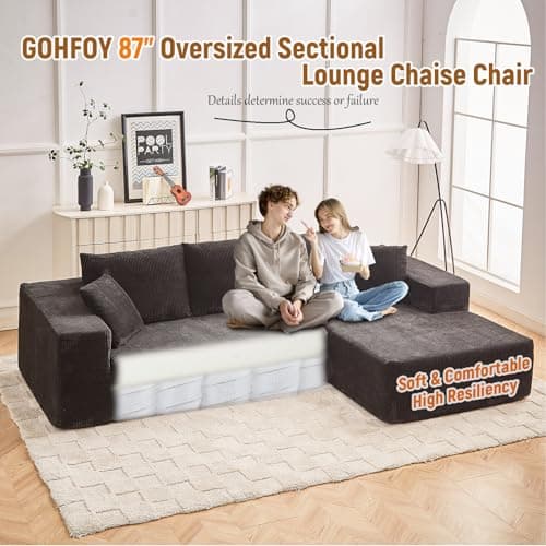 Oversized Corduroy Chaise Lounge Chair Sofa, 110" Fluffy Modular Sleeper