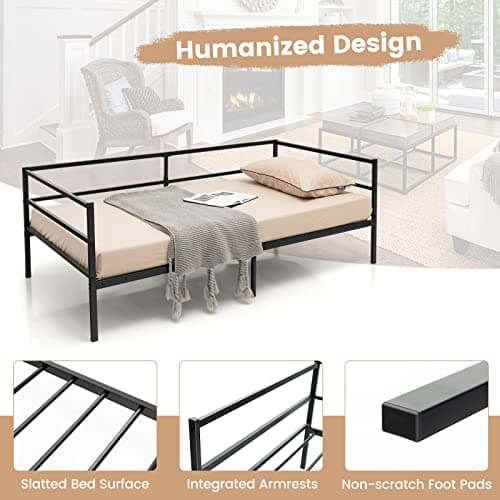 Giantex Black Metal Twin Daybed with Slats & Guardrails