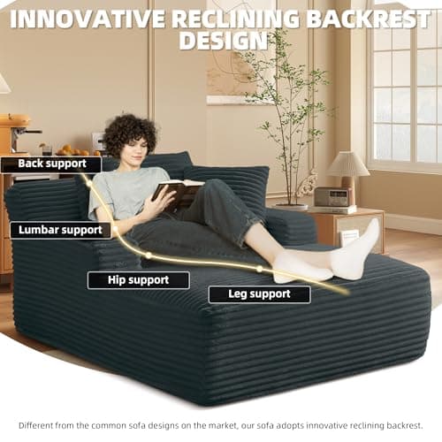Fluffy Cloud Couch Oversized Chaise Lounge, Dark Grey, No Assembly, 400lbs Capacity