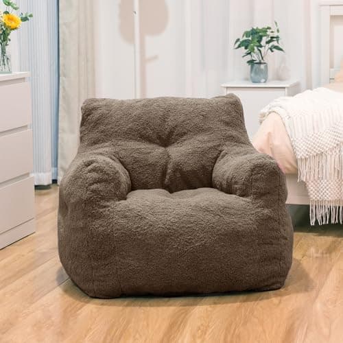 DKLGG Fluffy Sherpa Bean Bag Chair with Memory Foam (Black)