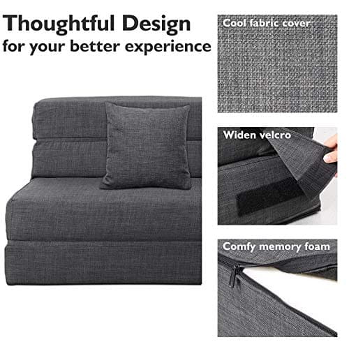 ANONER 60" Fold Sofa Bed Queen Size Dark Gray Memory Foam Couch
