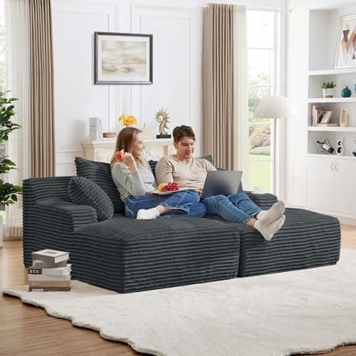 Oversized Chaise Lounge Chair, 50"W Corduroy Couch, Comfy Pillows, Modern Livingroom/Bedroom, White
