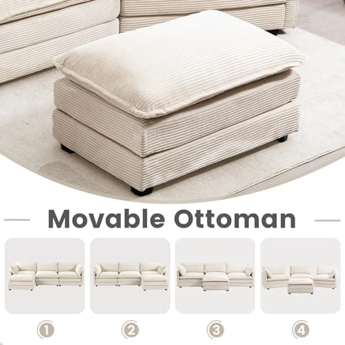 ROWHY Beige Oversized Modular Sectional with Movable Ottoman, 4 Seat L-Shaped Sofa Set