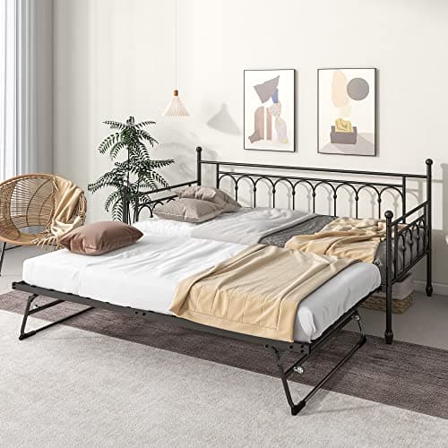 Twin Daybed with Pop Up Trundle, Steel Support for Kids & Adults
