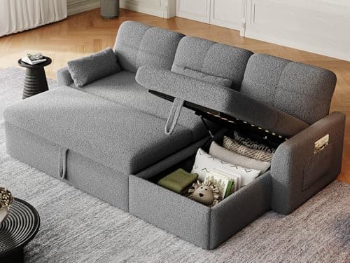 YITAHOME 86" L-Shaped Sleeper Sofa, 2-in-1 Convertible Storage Chaise, Grey