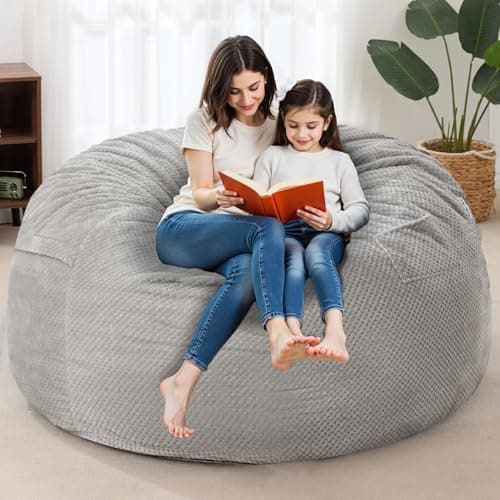 HABUTWAY Grey Queen Giant Chenille Bean Bag Chair, Ultra Soft & Convertible