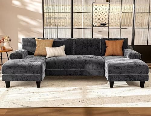 Grey 111 Inch U-Shaped Modular Sofa with Double Chaise for Living Room