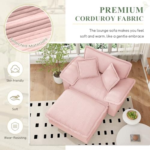 48-inch Modern Pink Chaise Lounge Sofa with Ottoman & Pillows