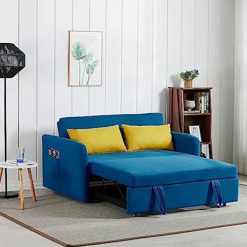 Modern Velvet 3-in-1 Sleeper Sofa Bed Love Seat with Reclining Backrest, Pillows, Pockets for Living Room Apartment
