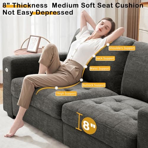 Hanherry 89" Living Room Sofa, Medium Firm Seat, USB Port, Chenille Fabric, Small Space