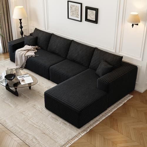 107.5" Cloud Modular Sectional with Ottoman, Black Left Facing Chaise (No Assembly Required)