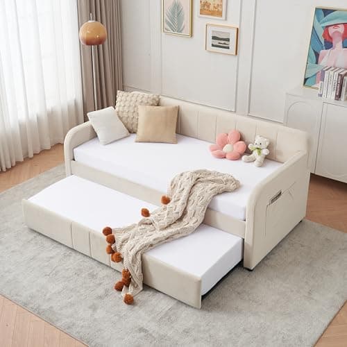 Pop-Up Twin Daybed with USB Port & Velvet Frame for Guest or Living Room
