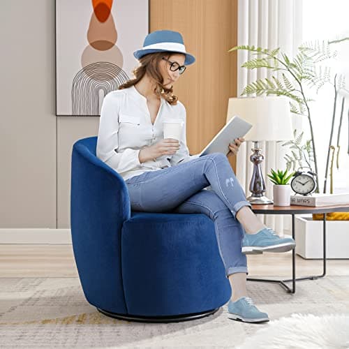 Antetek 2-Unit Small Club Swivel Barrel Chair, Blue Velvet Leisure Accent Sofa