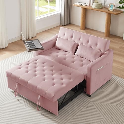 65" 3-in-1 Folding Sofa Bed, Chenille Fabric, 360° Swivel Table, Grey