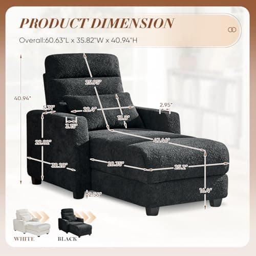 Black Electric Recliner with Lumbar Pillow, Wireless Charging & Cup Holder