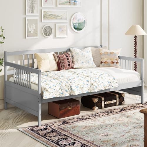 Giantex Twin Daybed Frame, Wooden Guest Bed with Rails, White
